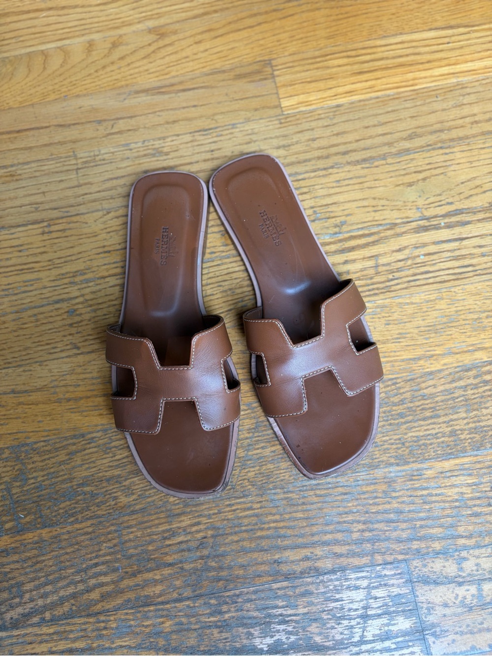 Hermes Brown Women's Leather Oran Slide Sandals - Picture 5 of 5
